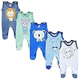 MEA BABY Unisex Baby Strampler mit Aufdruck aus 100% Baumwolle im 5er Pack. Baby Strampler für...