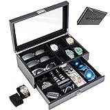 ProCase Uhrenbox Brillenbox aus Holz Uhr Brillen Aufbewahrungsbox Uhrenkasten Sonnenbrillenbox mit...