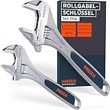 PRESCH Rollgabelschlüssel Set - 200mm & 300mm - Lasergravierte Skalen 30mm & 40mm (metrisch & inch)...