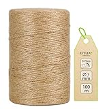 Jute Band 2-3mm Dicke,Bindegarn,Gartenschnur, Bastelschnur Kordel Rolle mit 100m,100% Jutegarn...