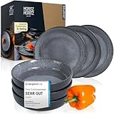 Moritz & Moritz VIDA 6er Suppen Teller Set Anthrazit- Suppenteller für 6 Personen - Porzellan...