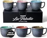 MIAMIO - 6 x 470 ml Kaffeetassen/Tassen Set/Kaffeetasse Groß/moderne Kaffeebecher aus Steingut -...