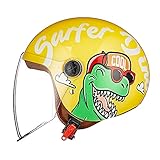 FREEUP Motorradhelm Kinder Mädchen Junge, Kid Jet Helm mit Visier, Dinosaurier Roller Helm Kids...