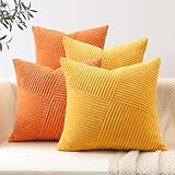 Sungeek 4er Set Cord Kissenbezüge, Windmühle Streifen Kordsamt Kissenbezug Sofakissen Dekokissen...