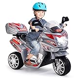 GOPLUS 6V Elektro Kindermotorrad mit 3 Rädern, Elektromotorrad inkl. Licht & Pedal &...