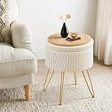 Ckaff Runder Sitzhocker mit Stauraum, Hocker Schminktisch mit Stauraum, Schminkhocker Samt...
