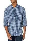 Amazon Essentials Herren Lässiges langärmeliges Popeline-Hemd Normale Passform, Blau Karomuster,...