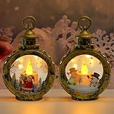Laterne Weihnachten,2 Stück Weihnachten Deko Beleuchtete Windlicht Weihnachten,Vintage...