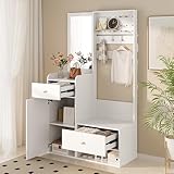 Lcoho Kompaktgarderobe,Modernes Multifunktionales Eingangsregal – Elegante holzfarbene...