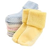 VWU Baby Mädchen Socken Anti Rutsch Dicke Manschette Baumwolle 6er Pack (1-3 Jahre, Grau Grün...