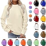 Pullover Damen Einfarbig Sweatshirt Langarm Rundhals Pulli Herbst Winter Langarmshirt Frauen...