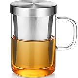 ecooe 500ml(volle Kapazität) Glas Tasse mit Silberne Edelstahl Sieb und Deckel Teeglas Teebecher...