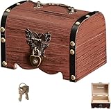 Vintage Holz Schatztruhe Spardose mit Schlüssel Kleine Schatzkisten mit Schloss, Truhe zur...