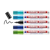 edding 3000 Permanentmarker - 3x blau, 1x grün, 1x schwarz - 5er Set - Rund-Spitze 1,5-3 mm -...