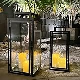 2er Set Gartenlaterne Windlicht Laterne Laternen Metalllaterne Set Dekoration Außen Metall Schwarz...