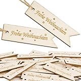 BOFUNX 30 Stücke Holz Geschenkanhänger Frohe Weihnachten Holzanhänger Weihnachtsanhänger...
