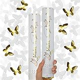 PrimePure Konfettikanone Weiß und Gold Schmetterlinge – 2 Stück – Schmetterling Konfetti...
