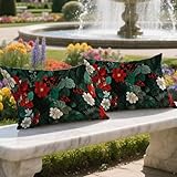 Outdoor Kissen Wetterfest Blume Rechteck Kissenbezug 50x60cm 2er set Leinen Dekorativ Pillowcase...