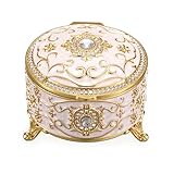 SUMTree Vintage Schmuckkasten mit Deckel Retro Schmuckschatulle aus Aluminium Runde Ringbox Beige...
