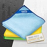 washly Putztücher 30 x 30 cm – 3 farbige Oeko-TEX Mikrofasertücher - Mikrofaser Putzlappen für...