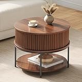 YITAHOME Couchtisch Rund, Couchtisch mit 2-stufigem Stauraum, Couchtische mit Schiebetüren im...