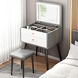 Schminktisch mit beleuchtetem Spiegel - Schminktisch mit Schubladen und Schrank für Make-up-Raum...