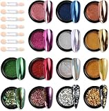 BISHENGYF 6 Chrome Nail Powde Nail Art Nagel Chrome Pulver, Metallic Mirror Pearl Holographic...