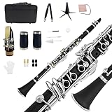 Yinfente Professionelle B flache Klarinette, Ebonitholz, 2 Fässer, mit Tasche, Stoff, Zubehör...