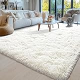 Hochflor Teppich Wohnzimmer 140x200cm, Creme Fuzzy Shaggy Flauschiger Teppich für Schlafzimmer...