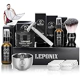 Nassrasierer Herren, Bartpflege Set für Männer inkl Safety Razor, Rasierpinsel,Rasiercreme After...