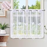 Heveer Scheibengardine Bistrogardine Halbtransparent Vorhänge Kurzstores Fensterschal mit Blumen...