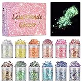 DealKits Glitzer Gesicht, 12 Farben Fluoreszierendes Chunky Sequin Festival Körperglitzer...