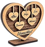 DARO Design - Herz mit Gravur aus Holz - Wunschtext und 5 Namen - Geschenk für Eltern, Großeltern,...