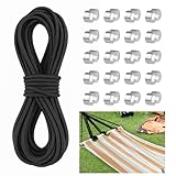 Elastische Gummiseil 10 m, Schwarzes Haltbares Expanderseil mit 20 Würgeklemmen, gummischnur,...