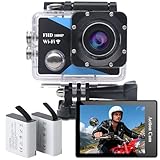 Nvgfelis WiFi Action Cam 1080P, Unterwasserkamera 98FT/30M, Säure-Kamera mit 2 x 1050 mAh...