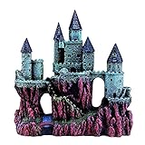 EESLL Aquarium-Dekoration, Schloss, Höhle, Versteck, Haus, realistische Details, 24 cm hoch, Blau