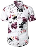 JOGAL Herren Hawaii Hemd Männer Kurzarm Regular Fit Sommer Freizeithemd Medium Weiß Rot