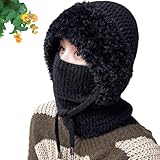 JASUBAI 3 in 1 Beanie-Mütze für Frauen, Winter warme gestrickte Sturmhaube mit Schal & Maske,...