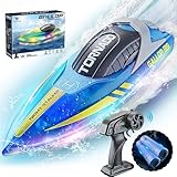 JONRRYIN Ferngesteuertes Boot, RC Boot mit LED-Licht für Pools und Seen, 2,4 GHz Ferngesteuerte...
