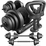 TREX SPORT Hanteln Set | 4in1 Set Kurzhanteln Langhantel, Liegestütze & Kettlebell | 20kg 40kg...