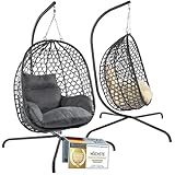 Hängesessel mit Gestell; Hängekorb Sessel; Schwebeliege Rattan Outdoor & Indoor Relax-Stuhl; Egg...
