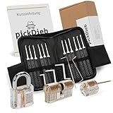 pickDieb - 26-teiliges Lockpicking Set mit 3 transparenten Übungsschlössern + Abdeckungen und...