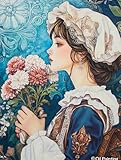JWPSHIJIE Cartoon-Mädchen und Blumen Vorgedruckt Kreuzstich Stickpackungen 11CT Sticken Set...