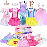 Tesok Mädchen Prinzessin Kostüm,Kinder Kleid 16 Teiliges Set mit Krone,Diadem,Ring...