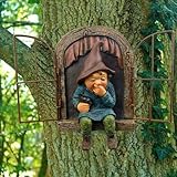 LSDZHK Elf Out The Door Tree Hugger Garden Statue, Gnome Resin Figure Hanging Tree Gnome Decoration...