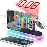 SZELAM Projektionswecker, 18.7 cm LED Spiegel Digitaluhren großes Display, mit 180° drehbarem...