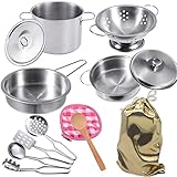 GOLCUGYJH Edelstahl Pretending Cooking Utensils Kochgeschirr Set, Mini Play Kitchen Zubehör,...