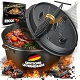 BBQ BEN eingebranntes Dutch Oven Set 9 Liter - Schmortopf aus massiven Gusseisen - Feuertopf mit...