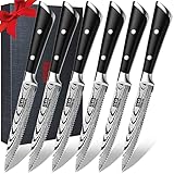 SHAN ZU Steakmesser Set 6-teilig, 13 cm Küchen Steakbesteck Messer set aus Deutscher Carbon...