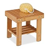 Relaxdays Badhocker aus Bambus, Sitzhocker mit extra Ablagefläche, HxBxT: 26 x 27 x 22,5 cm,...